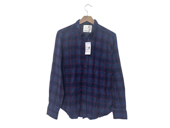 Southwestern Patterned Flannel Shirt Mens Small Blue Red Plaid Vintage Button Down