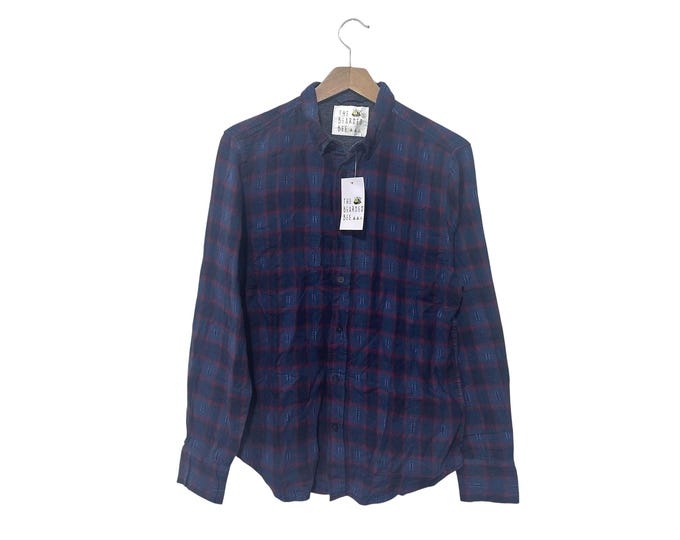 Southwestern Patterned Flannel Shirt Mens Small Blue Red Plaid Vintage Button Down