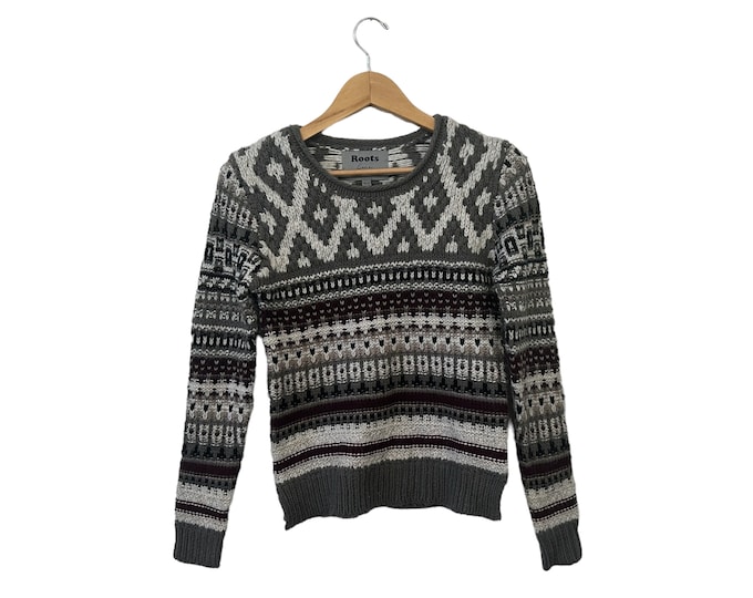 Canadian Designed Thick Knit Pullover Sweater Top Side Slit Gray Burgundy Black White By Roots Line Women's X-Small XS