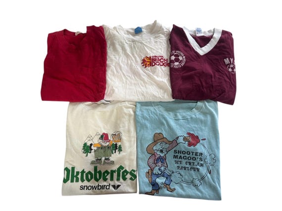 T-shirt 5 Pack of Distressed or Damaged 80s 90s Vintage Tshirts Size Small Medium Adult Unisex Short Sleeve Graphic Tees
