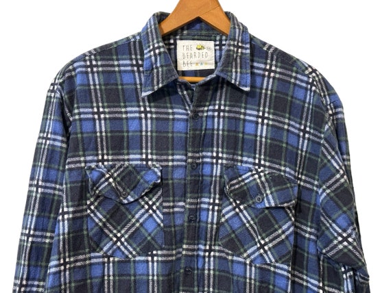 Vintage 80s Blue Plaid Flannel Button Down Long Sleeve Shirt With