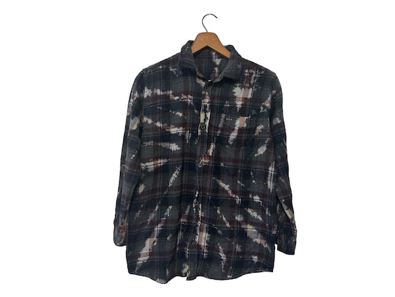 Black Tiedye Flannel Shirt Size XS Unisex Men Dark Grunge Flannel