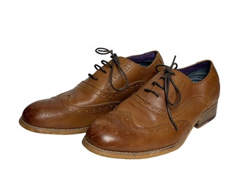 Men's Leather Firetrap Spencer Brogue Oxford Wingtip Dress Work Shoes Lace Tie Cognac Brown Size 6.5 US Men