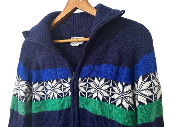 Vintage 80s 90s Snowflake Zip Up Collared Sweater… - image 3