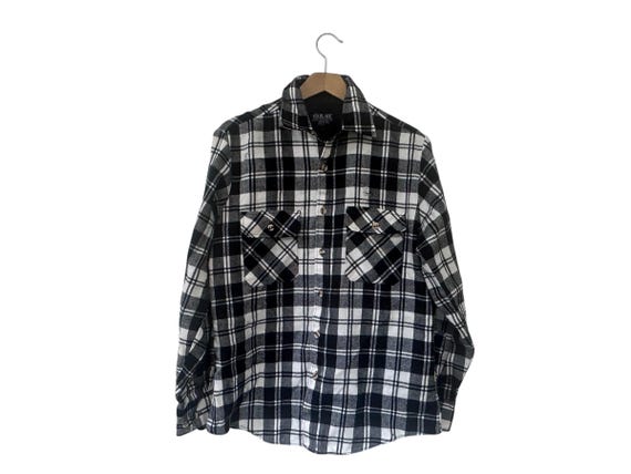 80s Blair Distressed Black & White Acrylic Flannel Shirt Size Small Medium