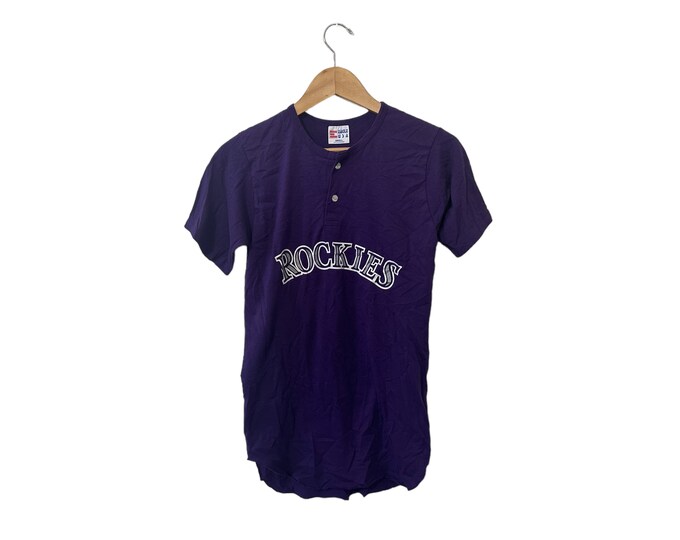 Colorado Rockies Baseball Short Sleeve Shirt Purple With Buttons Adult Small