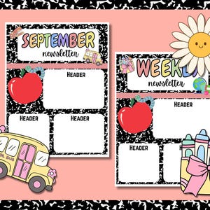 Editable September Teacher Newsletter | Composition Notebook Theme | Printable Weekly & Monthly School Newsletter Template in PowerPoint