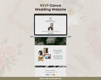 Wedding Invitation Wedding Website Canva Template with Save The Date RSVP function for Bride and Groom | Soft White Frame & Flower