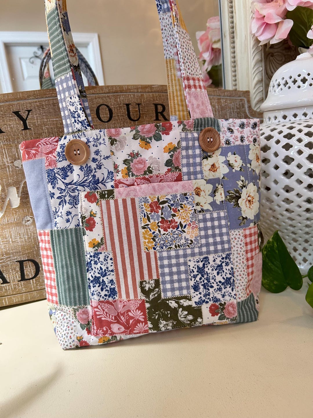 Handmade Quilted Patchwork Tote Bag – Floral Enchanted Collection - Etsy