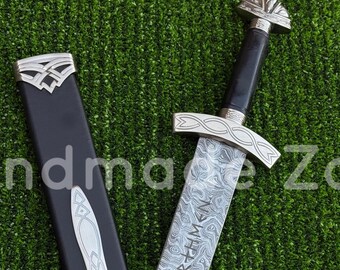 Handmade Damascus Viking Sword: Norse Replica, Collectible Display