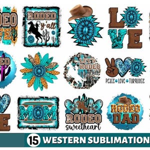 Western Sublimation Bundle, Western Png Bundle,15 high quality designs,rodeo dad,rodeo mom,redeo babe,rodeo time,redeo love,cowboy,cowgirl
