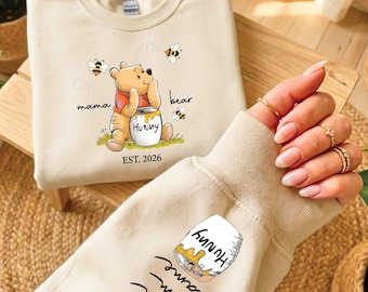 Custom Mama Bear Jumper, Winnie the Pooh Mama Bear Sweater, Personalize Mama Bear Sweatshirt, Honey Bear Jumper, Mother's Day Sweatshirt