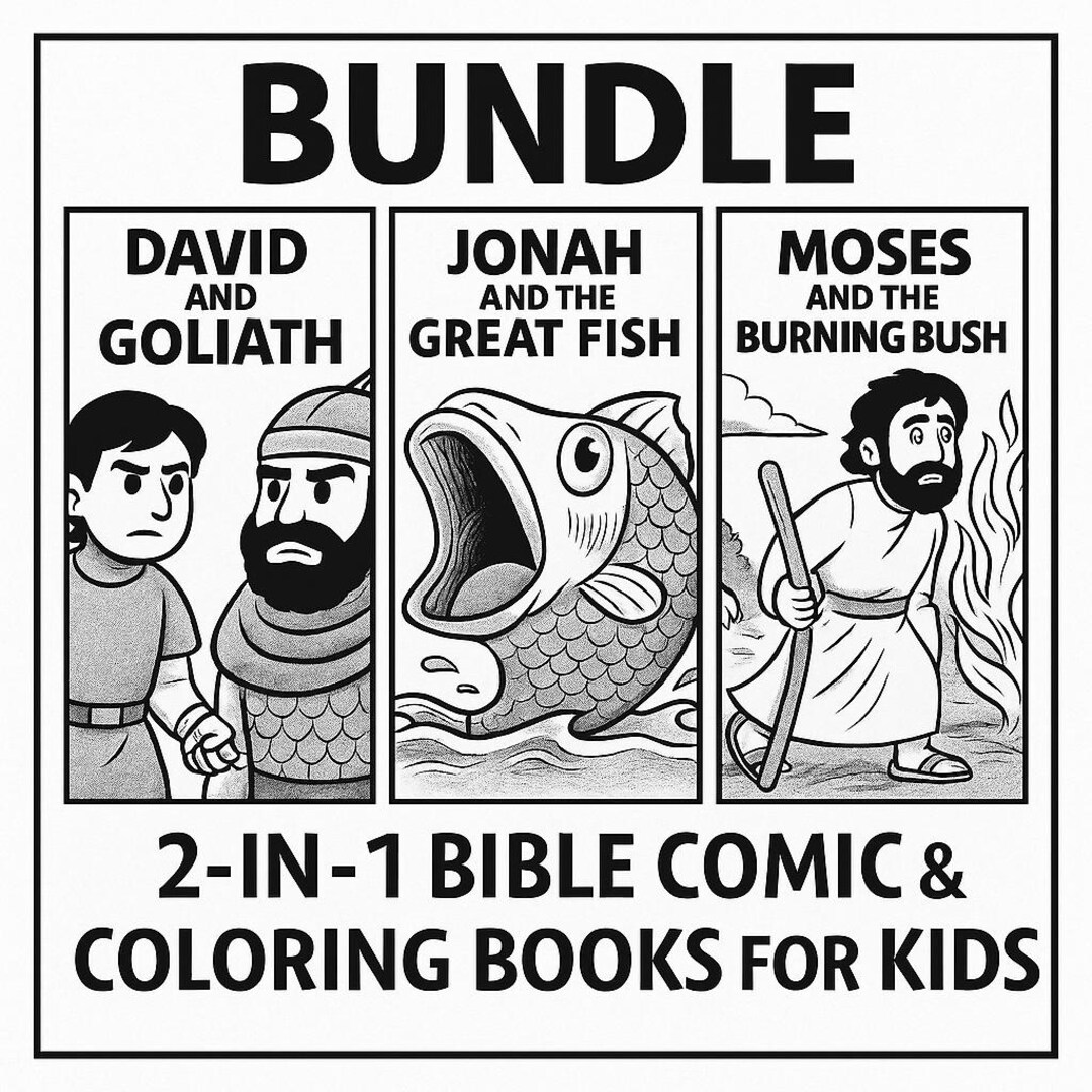 3 Bible Stories for Kids | 2-in-1 Comic + Coloring Book Bundle | Jonah ...