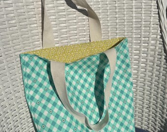 Handmade Cotton Tote Bag 12x13x3.5” Reusable Shopping Bag with Cotton Handles | Everyday Canvas Tote | Sustainable Gift Bag | Reversible