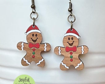 Gingerbread Man Earrings SVG | Laser Cut Design | Christmas Earrings | Cute Gingerbread Man Santa hat Earrings | Holiday Earrings SVG