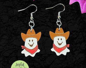 Cowboy Geist Ohrringe SVG | Laser geschnittenes Halloween-Design | Halloween-Geist Ohrringe | Oktober | Niedliche Geist Ohrringe | Laser-Cut-Datei