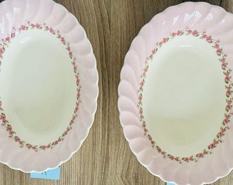 Myott olde chelsea china petite pink swirl rim roses 2 oval serving bowls