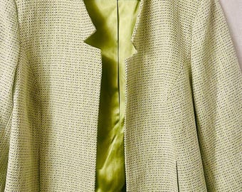 Kasper Women's Light Green Textured Open Front Jacket, lined 3/4 length sleeves