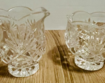 Vintage Noritake Hampton Hall crystal creamer and sugar bowl 2 piece set.  criss-cross and fan pattern on a scalloped, footed base.