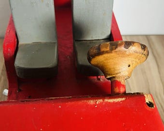 vintage, handmade wooden toy Jeep, World War II era Red Painted Wood