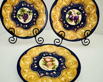 3 Porcelain Dinner Sonata Plates Artist Suzanne Nicoll 10.5 Andrea by Sadek Blue