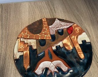 Vintage 3 Dimensional Art Moshe Sarad Jerusalem Hand Crafted Decorative Plate