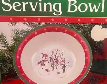 Vintage Royal Seasons 10-inch stoneware serving bowl featuring a snowman design. 2 available.