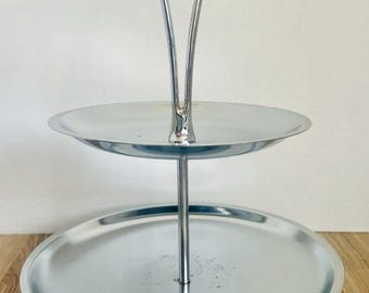 MCM Atomic Kromex 2 Tiered Serving Tray Chrome Metal Turn Plate READ