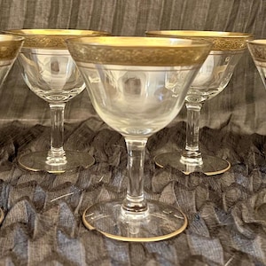 Sought after Vintage Tiffin-Franciscan Champagne/Tall Sherbet Glass, set of six  Minton Optic&quot; &quot;Rambler Rose,&quot; discontinued pattern Gold Rim