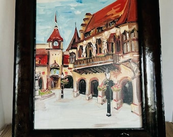 Oil Painting Of Germany Pavilion located in the World Showcase at Epcot Framed