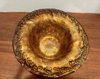 Franco Vetrerie E Cristallerie Unique Handcrafted Gold Art Glass Bowl Italy 10"