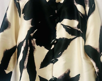 Caroline Rose structured jacket black and white abstract mandarin collar Large