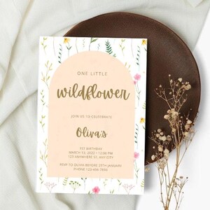Wildflower first birthday invitation, One little wildflower girl birthday, digital editable invitation boho first birthday invite