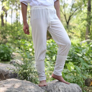 Renaissance LARP Medieval Linen Cotton Pants - Unisex Pirate, Viking, Peasant Trousers for Cosplay, Ren Faire, Reenactment