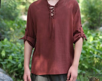 Men's Brown Cotton Linen Tunic: Medieval Renaissance Viking LARP Cosplay