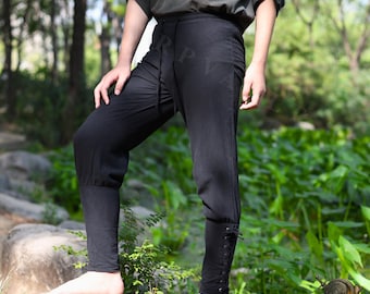 Black Linen Cotton Renaissance Pants: Unisex Medieval Viking Trousers