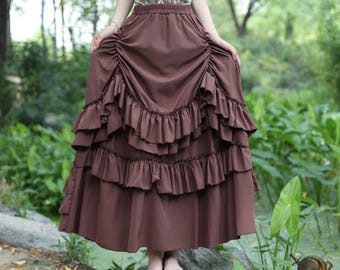 Renaissance Ruffle Skirt for Women – Layered Medieval Peasant Skirt, LARP Costume & Fantasy Fair Outfit