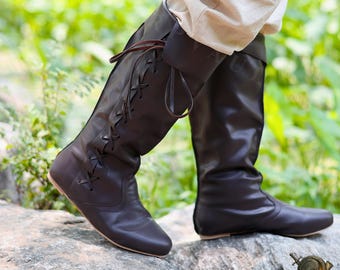 Medieval LARP Boots: Brown Faux Leather Renaissance Fair Costume