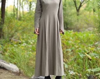 Abito medievale in cotone da donna – Abito da fiera rinascimentale, abito vichingo a maniche lunghe, costume fantasy per LARP