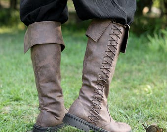 Men’s Medieval Lace-Up Boots – LARP Knight Leather Boots for Renaissance Fair & Fantasy Cosplay Outfit