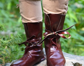 Bruna medeltida stövlar för män och kvinnor – LAJP PU-läderskor, renässanskostymskor, cosplay-återskapande stövlar