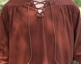 Medieval LARP Tunic – Renaissance Fair Shirt, Viking Cotton Top, Pirate Reenactment Costume, Renaissance Men’s Laced Sleeve Shirt