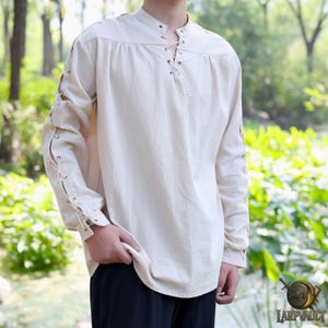 Beige Medieval LARP Tunic Linen Cotton Blend Renaissance Shirt Men’s Costume