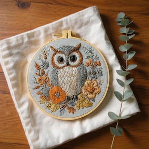 Owl Embroidery Kit for Adults | Beginner Cross Stitch Kit | DIY Floral Animal Needlepoint Stitching Art Craft Kit | Complete Full Set with H