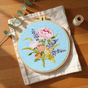 Floral Embroidery Starter Kit: DIY Needlepoint Hoop Art - Beginner Friendly