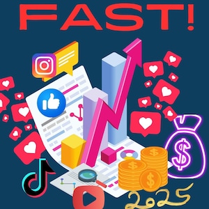 May include: A graphic with the text "GET MONETIZED FAST!" and icons representing social media platforms. The image includes a rising arrow, stacks of coins, and a money bag, all on a dark blue background. The year 2025 is also displayed.