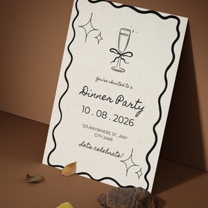 Vintage Dinner Party Invitation | Cream Editable Canva Template | Digital Download | Elegant Printable Party Invite for Adults