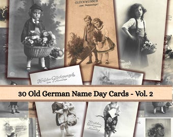 Old German Name Day Cards - Vol. 2 | 30 Printable Vintage Ephemera for Junk Journals, Scrapbooking, Collage & Vintage Ephemera Crafts