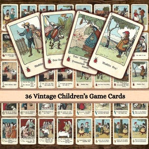 Tarjetas de juegos infantiles vintage / Efímeras antiguas imprimibles para diarios, manualidades, álbumes de recortes, collages, educación en casa y etiquetas de regalo
