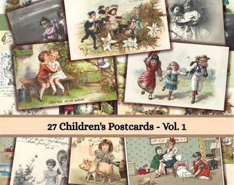 Antique Children’s Postcards – Vol. 1 | Printable Vintage Ephemera for Crafts, Junk Journals, Scrapbooking, Collage & Gift Tags
